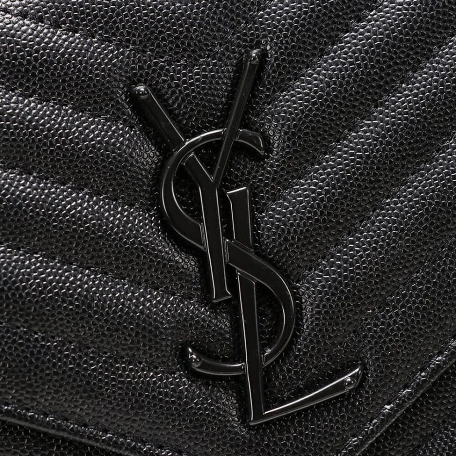 Saint Laurent Chain-strap YSL-plaque grained-leather wallet