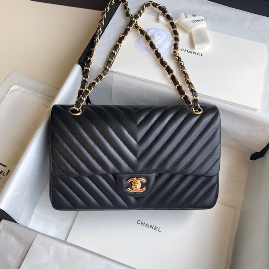 Ch*el classic chevron tweed medium flap