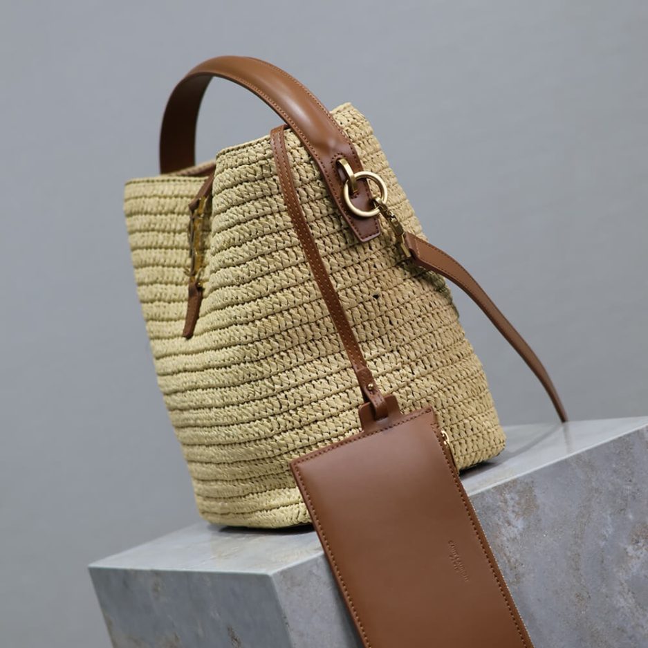 YSL LE 37 IN WOVEN RAFFIA AND VEGETABLE-TANNED LEATHER(HIGH-END GRADE)