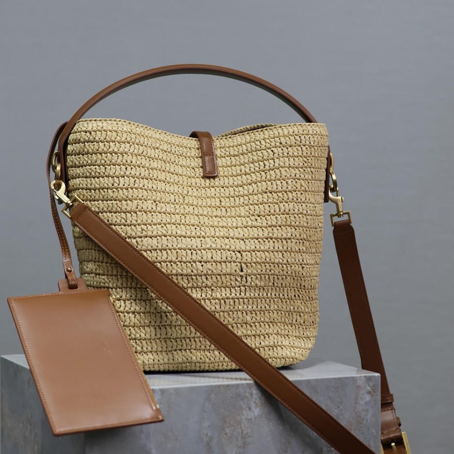 YSL LE 37 IN WOVEN RAFFIA AND VEGETABLE-TANNED LEATHER(HIGH-END GRADE)